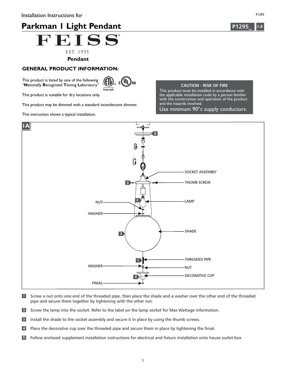 Feiss P1295 User Manual | 4 pages