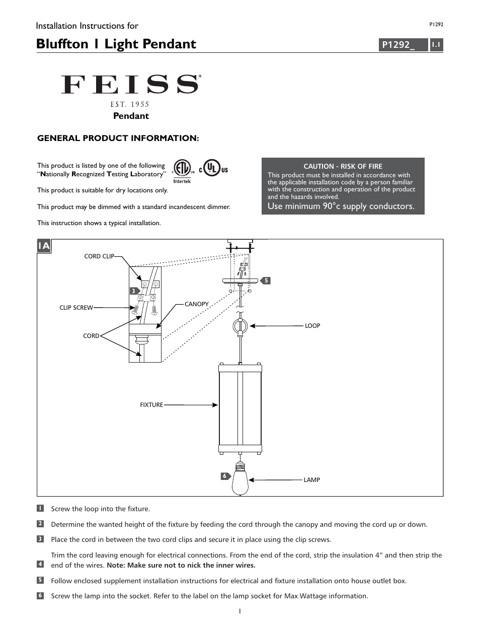 Feiss P1292 User Manual | 4 pages