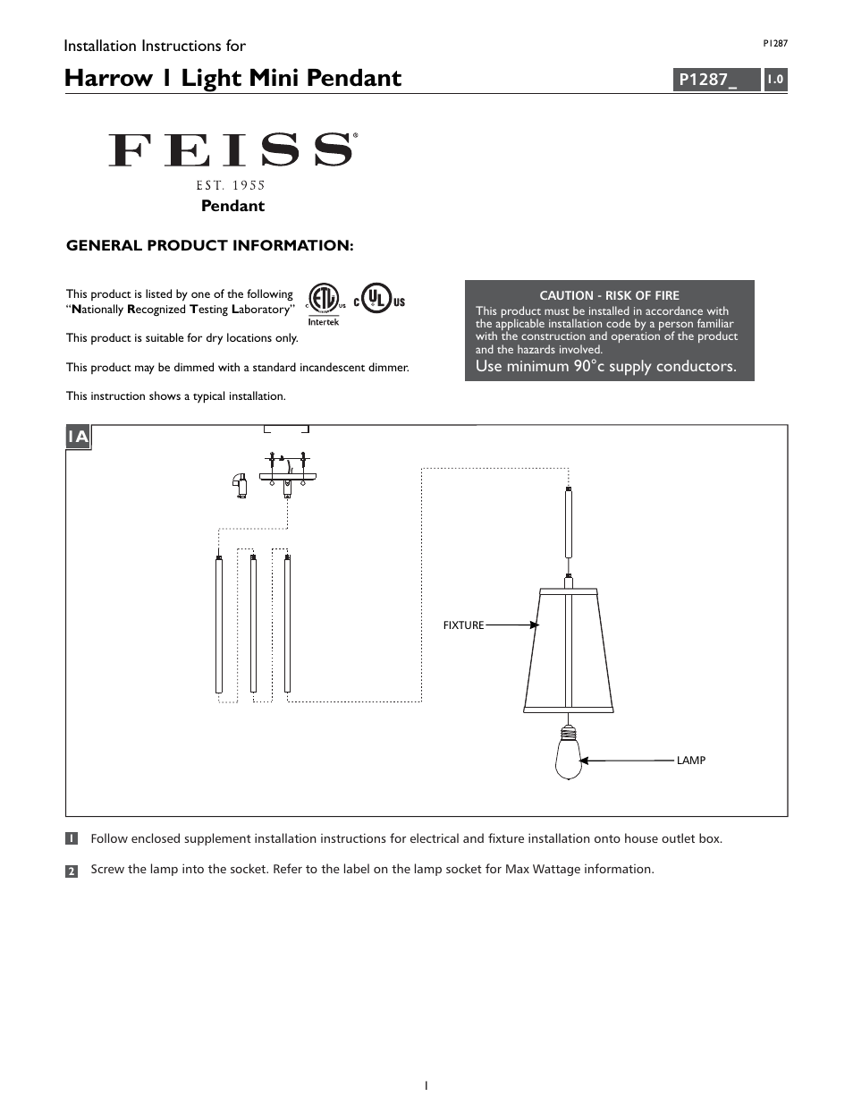 Feiss P1287 User Manual | 4 pages