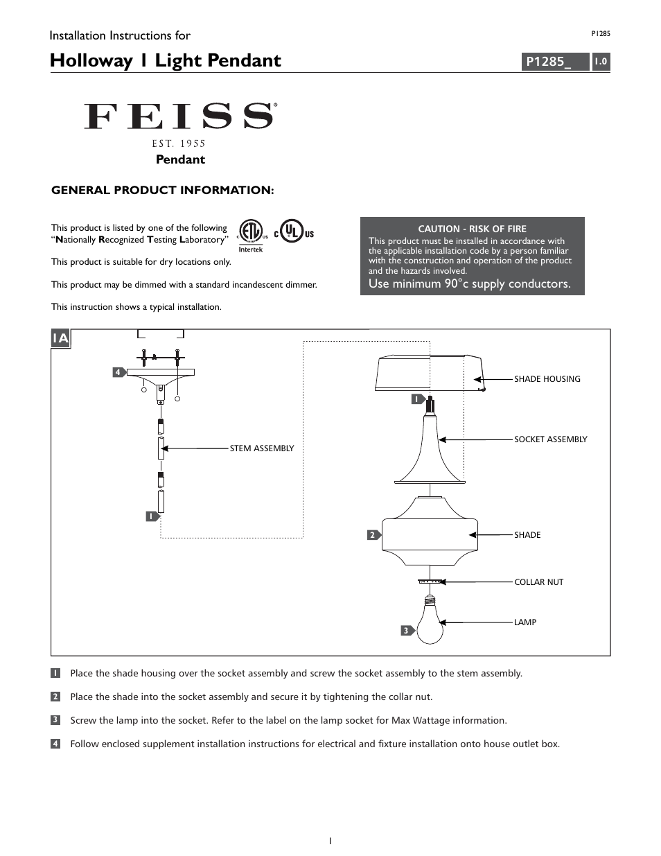Feiss P1285 User Manual | 4 pages