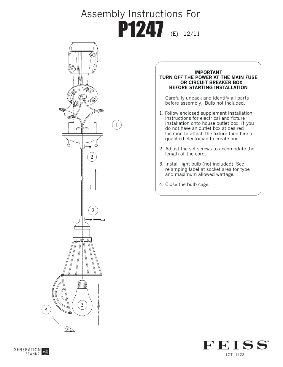 Feiss P1247 User Manual | 1 page