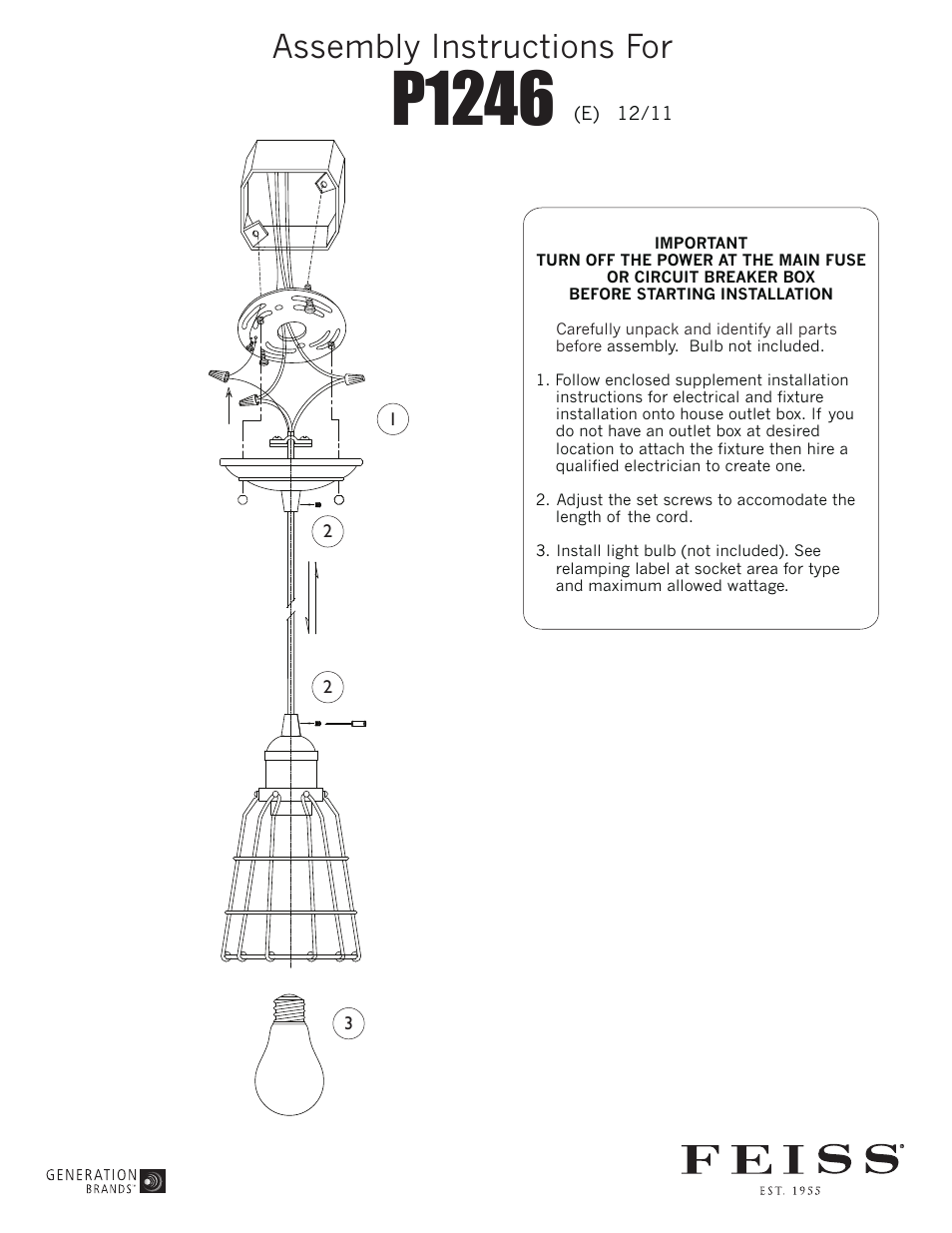 Feiss P1246 User Manual | 1 page