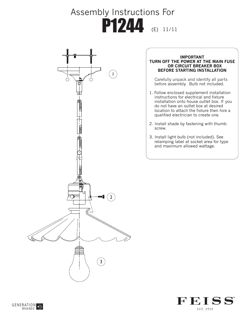 Feiss P1244 User Manual | 1 page