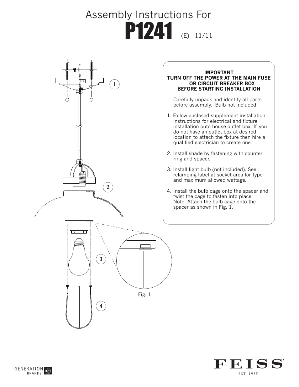 Feiss P1241 User Manual | 1 page