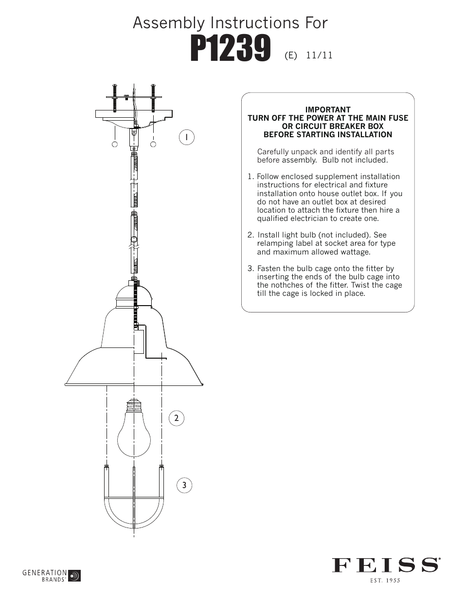 Feiss P1239 User Manual | 1 page