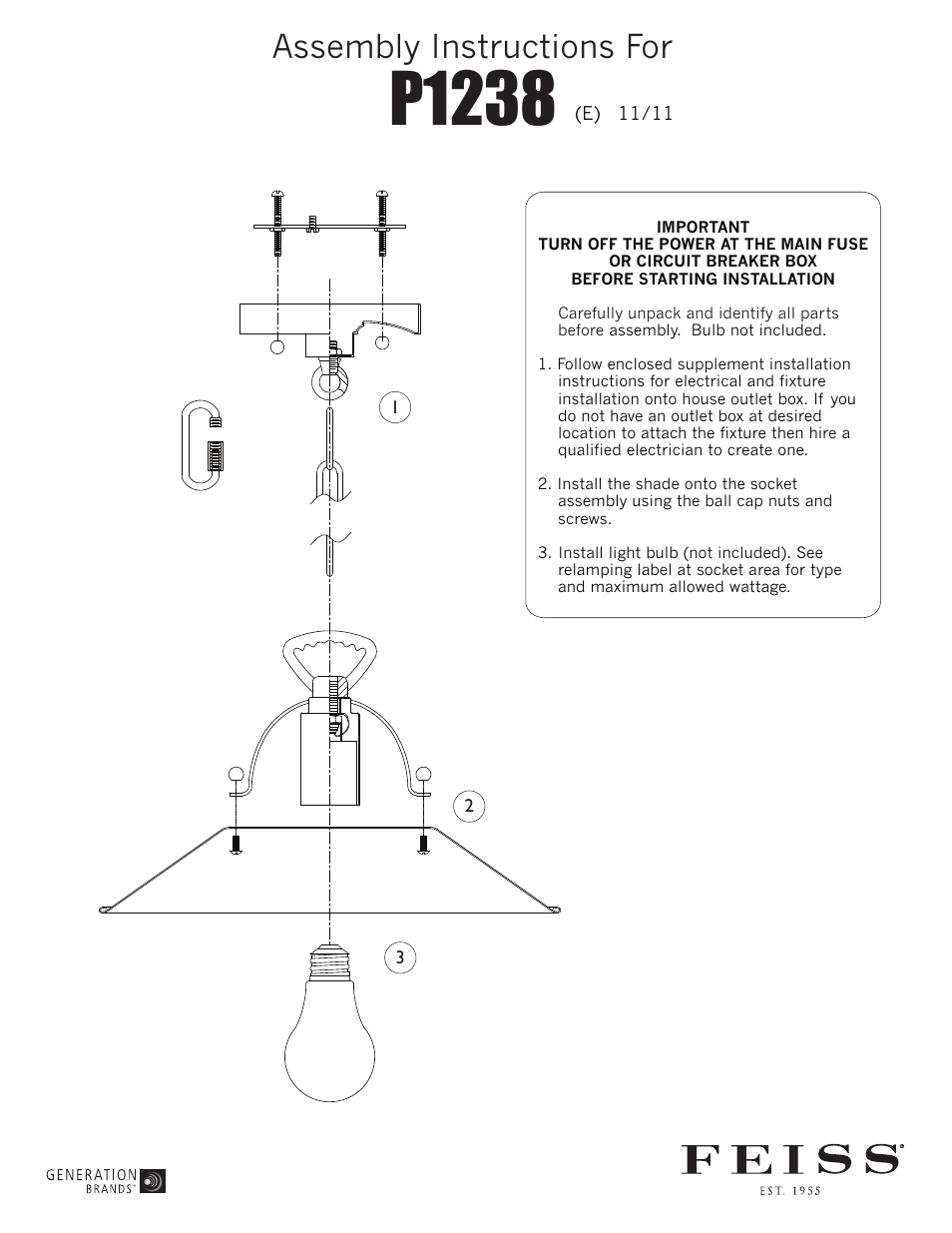 Feiss P1238 User Manual | 1 page