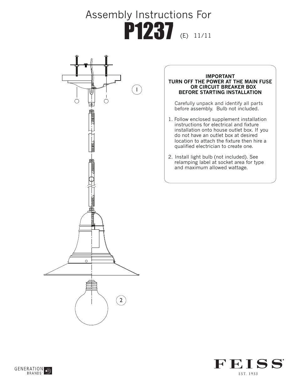 Feiss P1237 User Manual | 1 page