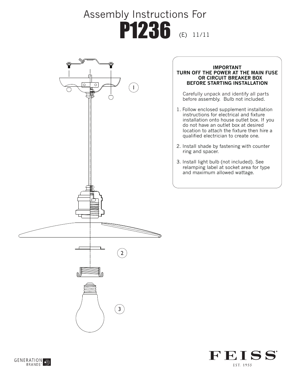 Feiss P1236 User Manual | 1 page