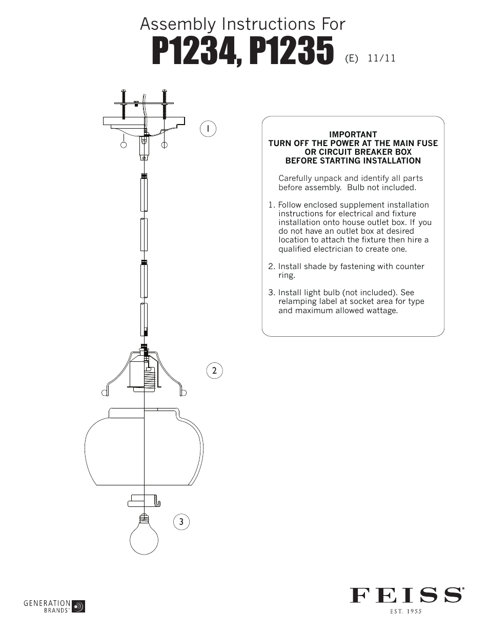 Feiss P1234 User Manual | 1 page