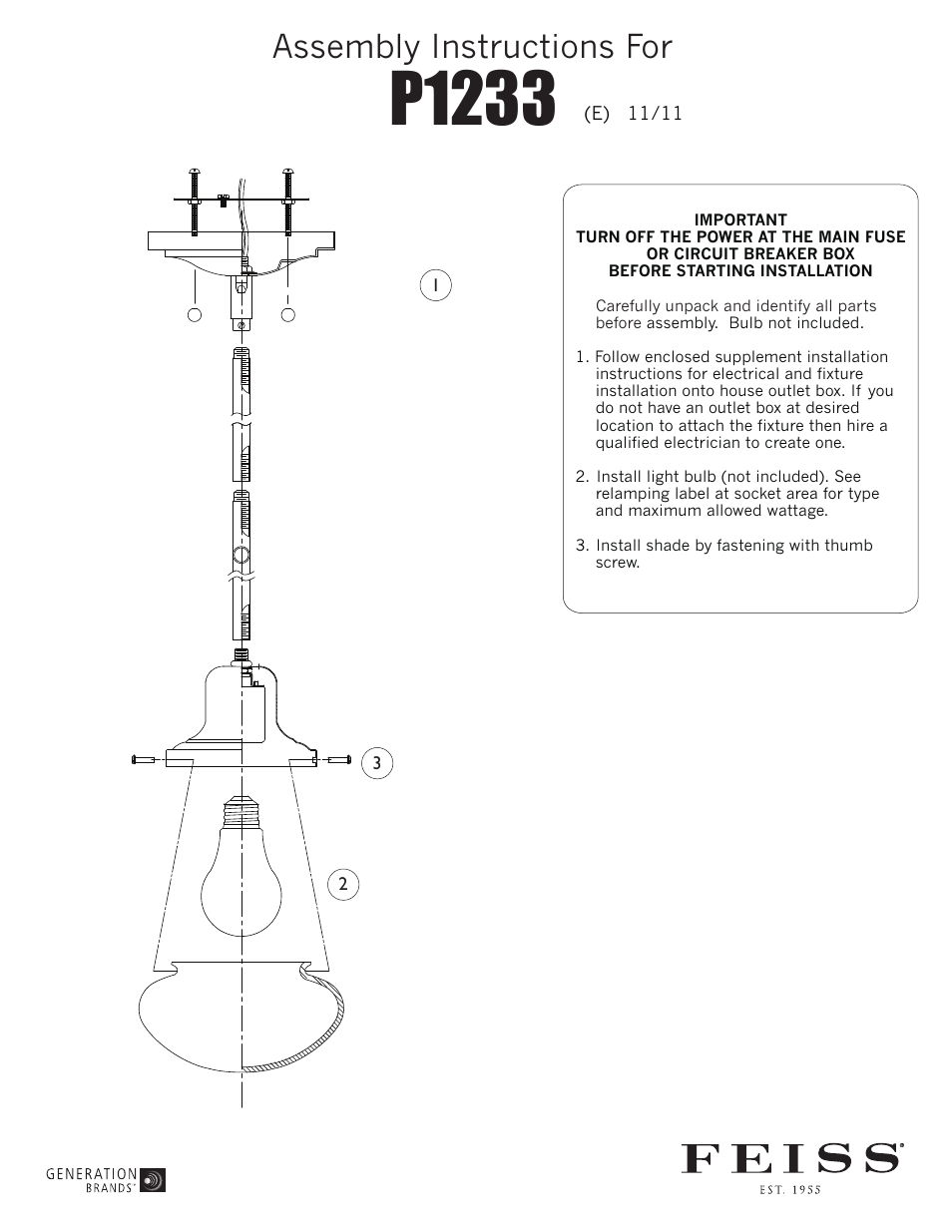 Feiss P1233 User Manual | 1 page