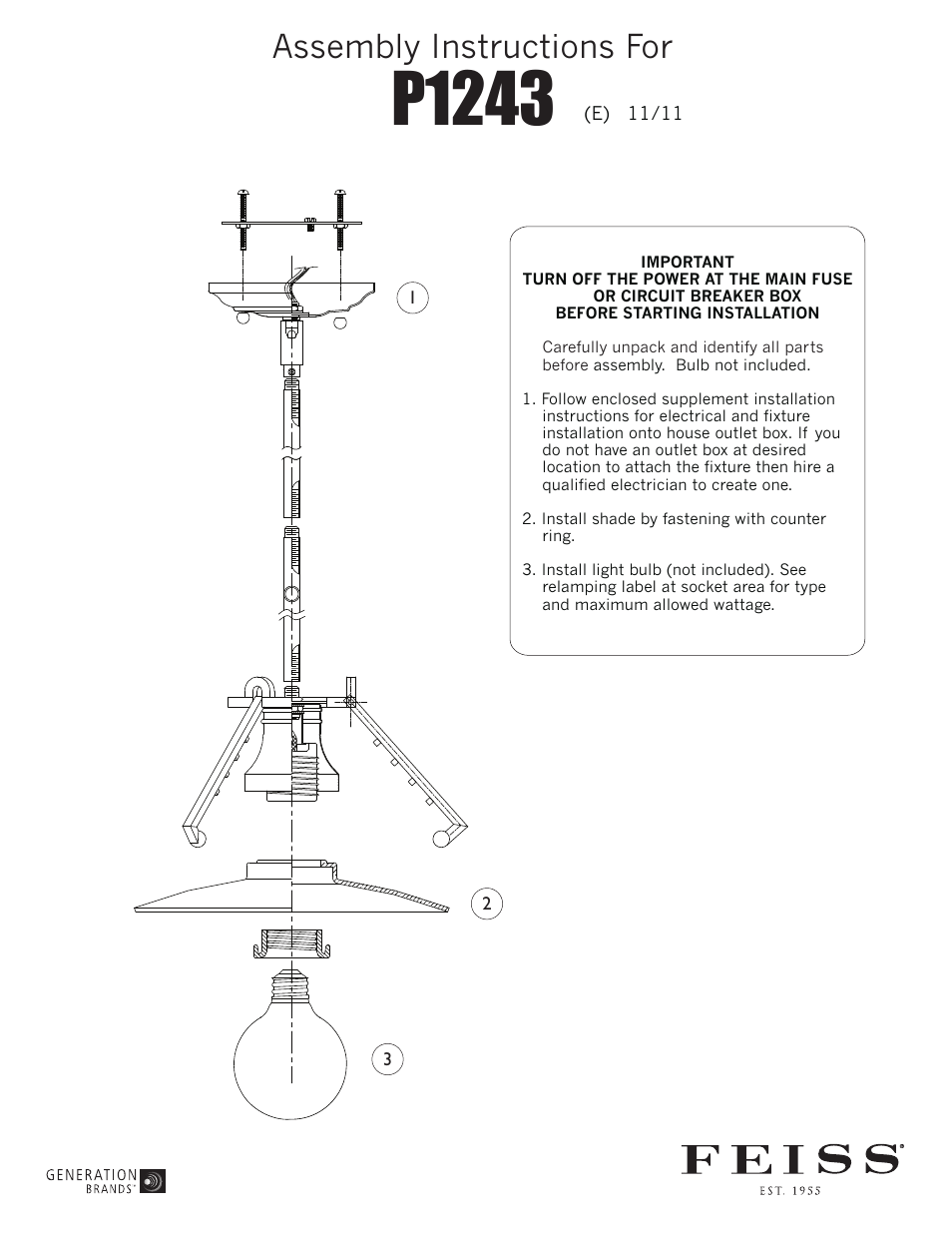 Feiss P1243 User Manual | 1 page