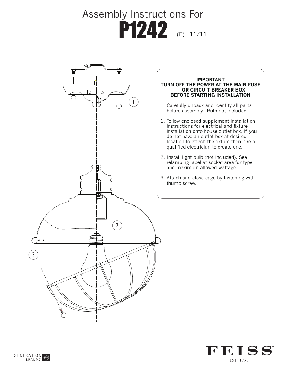 Feiss P1242 User Manual | 1 page