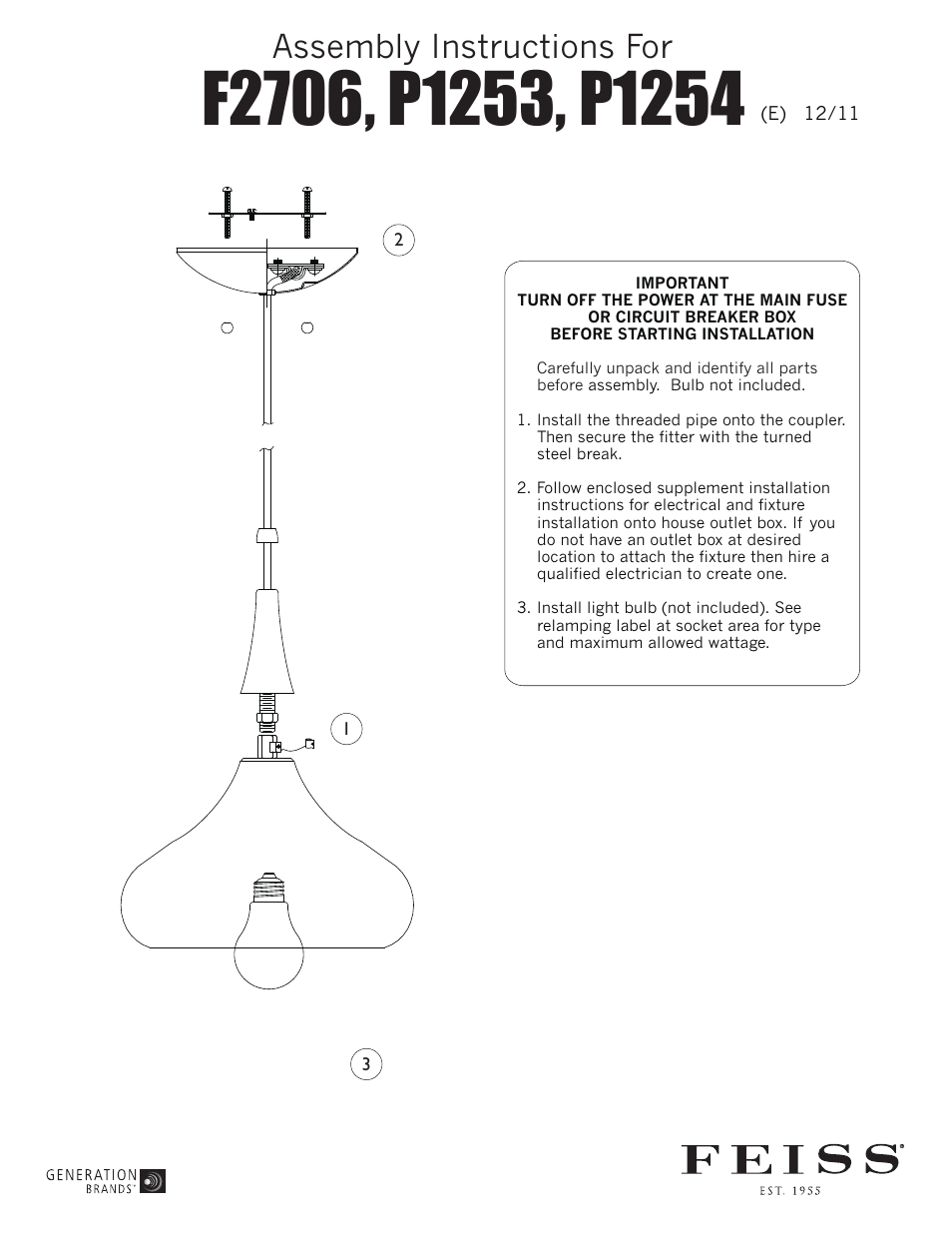 Feiss F2706 User Manual | 1 page