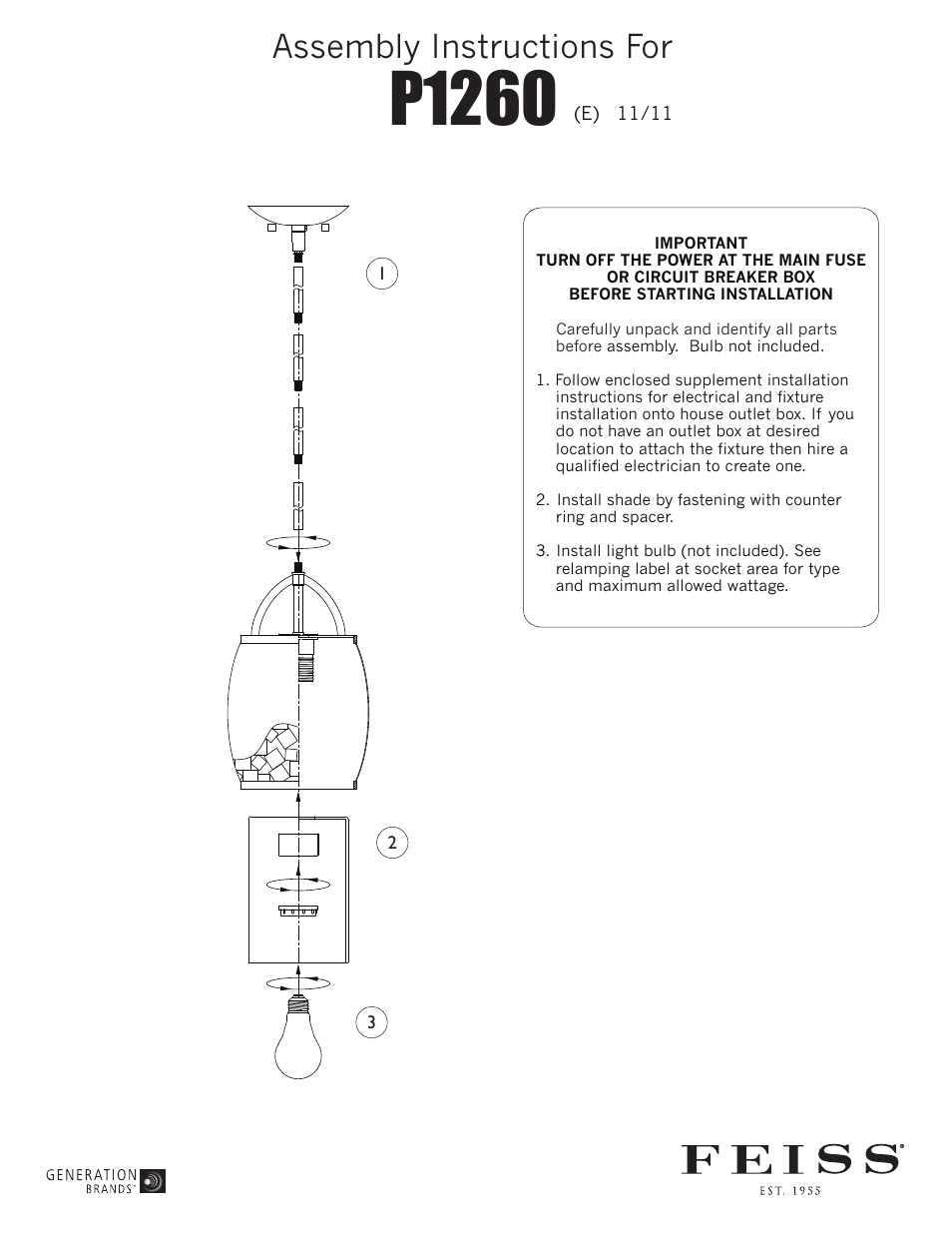Feiss P1260 User Manual | 1 page