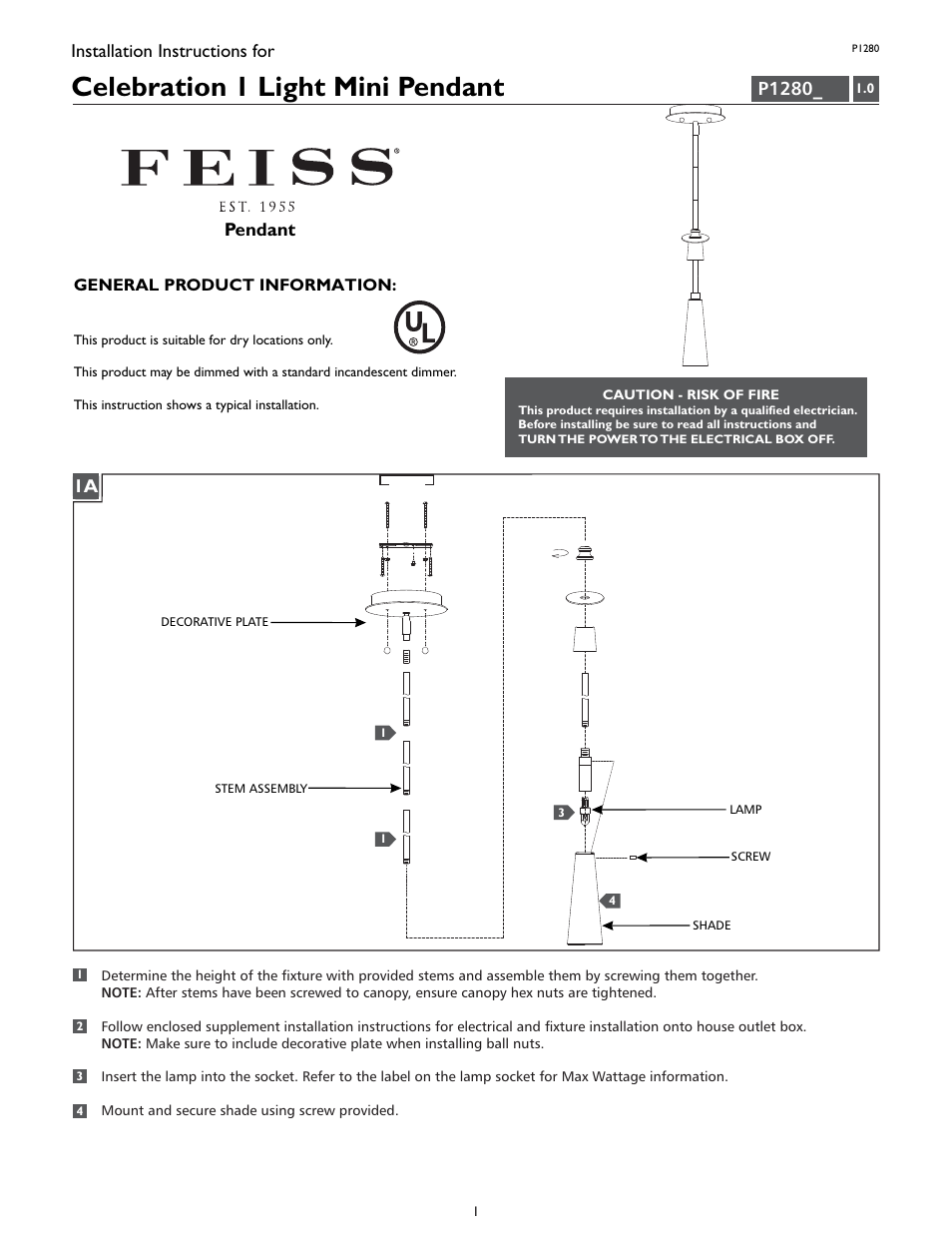 Feiss P1280 User Manual | 4 pages
