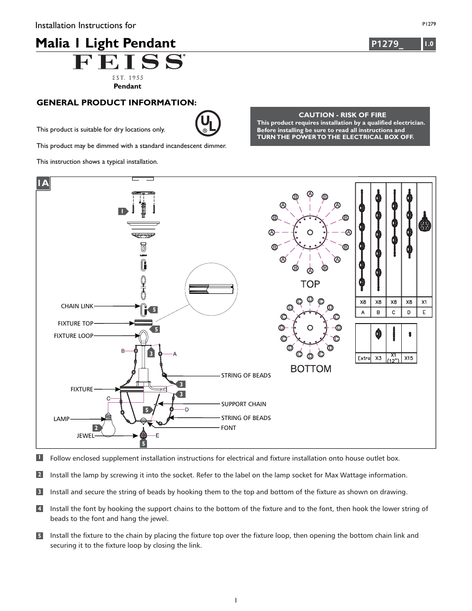 Feiss P1279 User Manual | 4 pages
