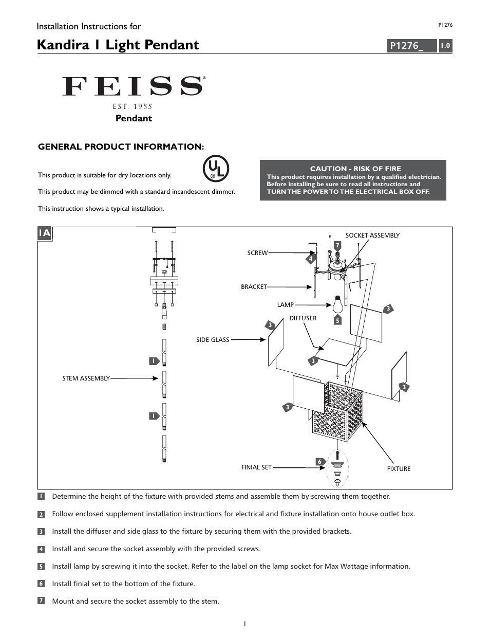 Feiss P1276 User Manual | 4 pages