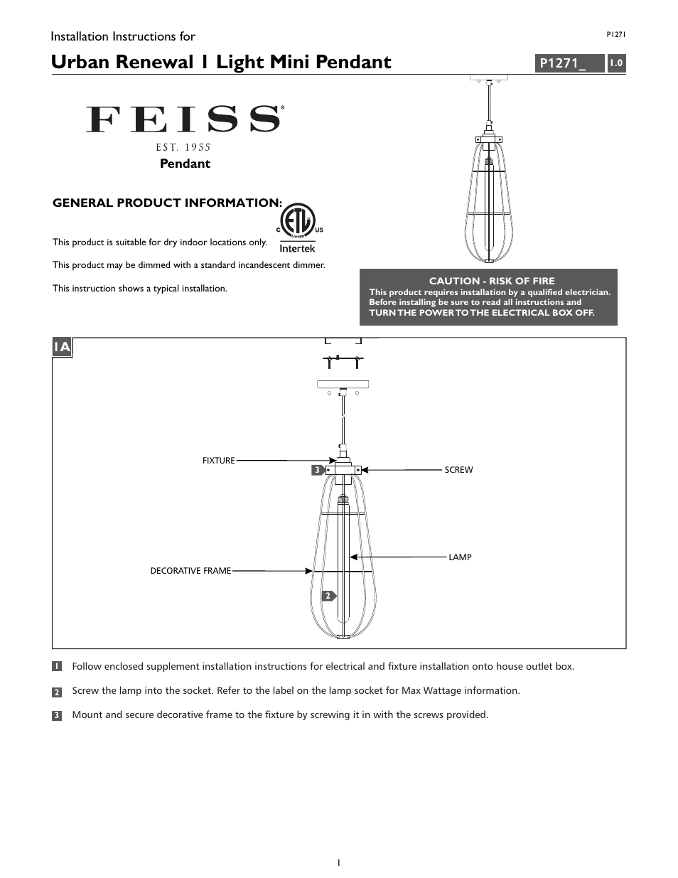 Feiss P1271 User Manual | 4 pages