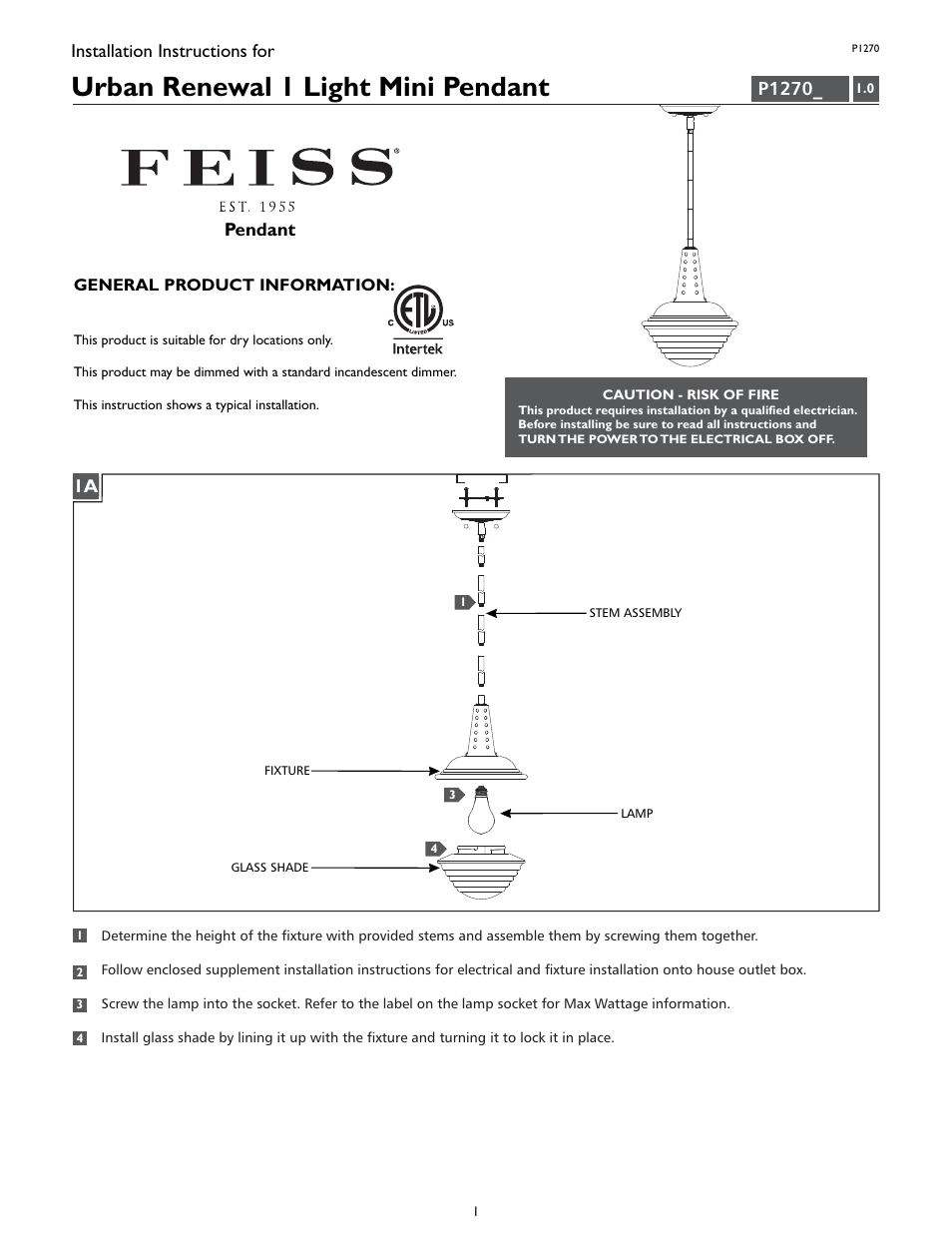 Feiss P1270 User Manual | 4 pages