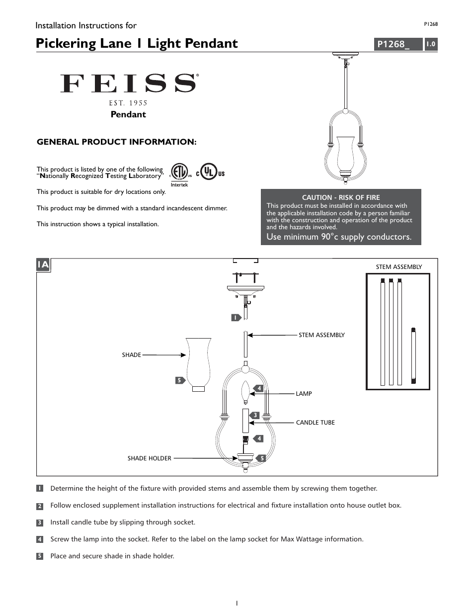 Feiss P1268 User Manual | 4 pages