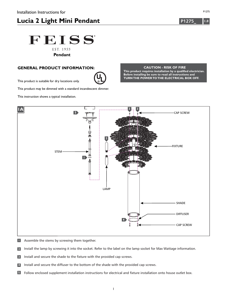Feiss P1275 User Manual | 4 pages