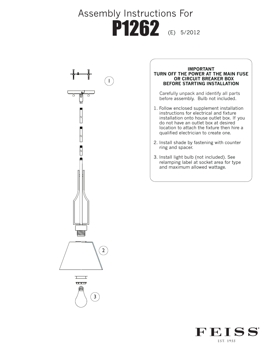 Feiss P1262 User Manual | 1 page