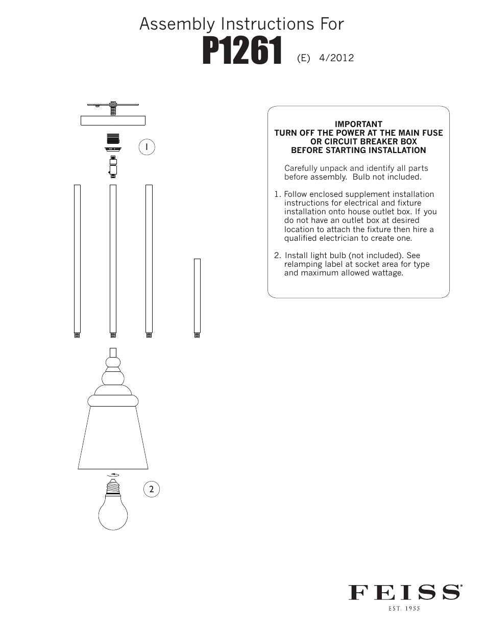 Feiss P1261 User Manual | 1 page