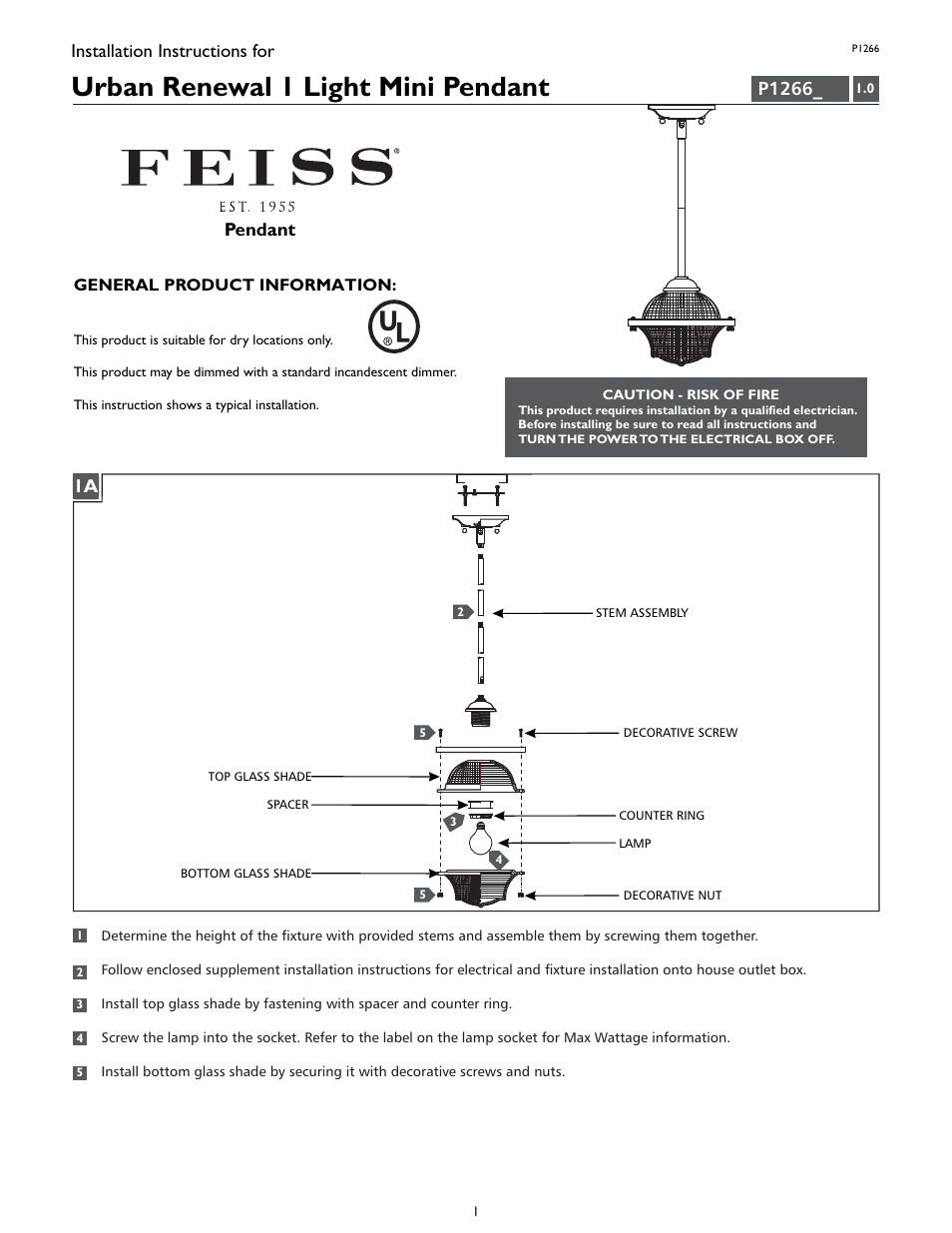 Feiss P1266 User Manual | 4 pages