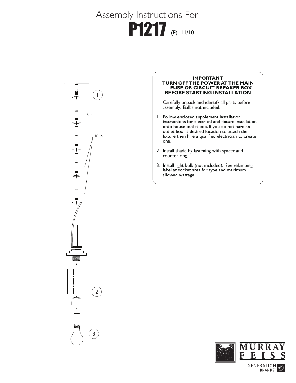 Feiss P1217 User Manual | 1 page