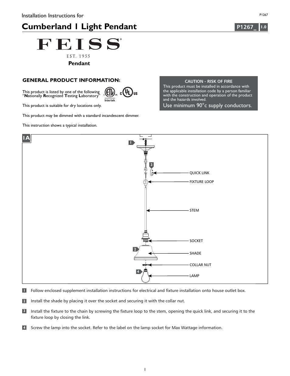 Feiss P1267 User Manual | 4 pages