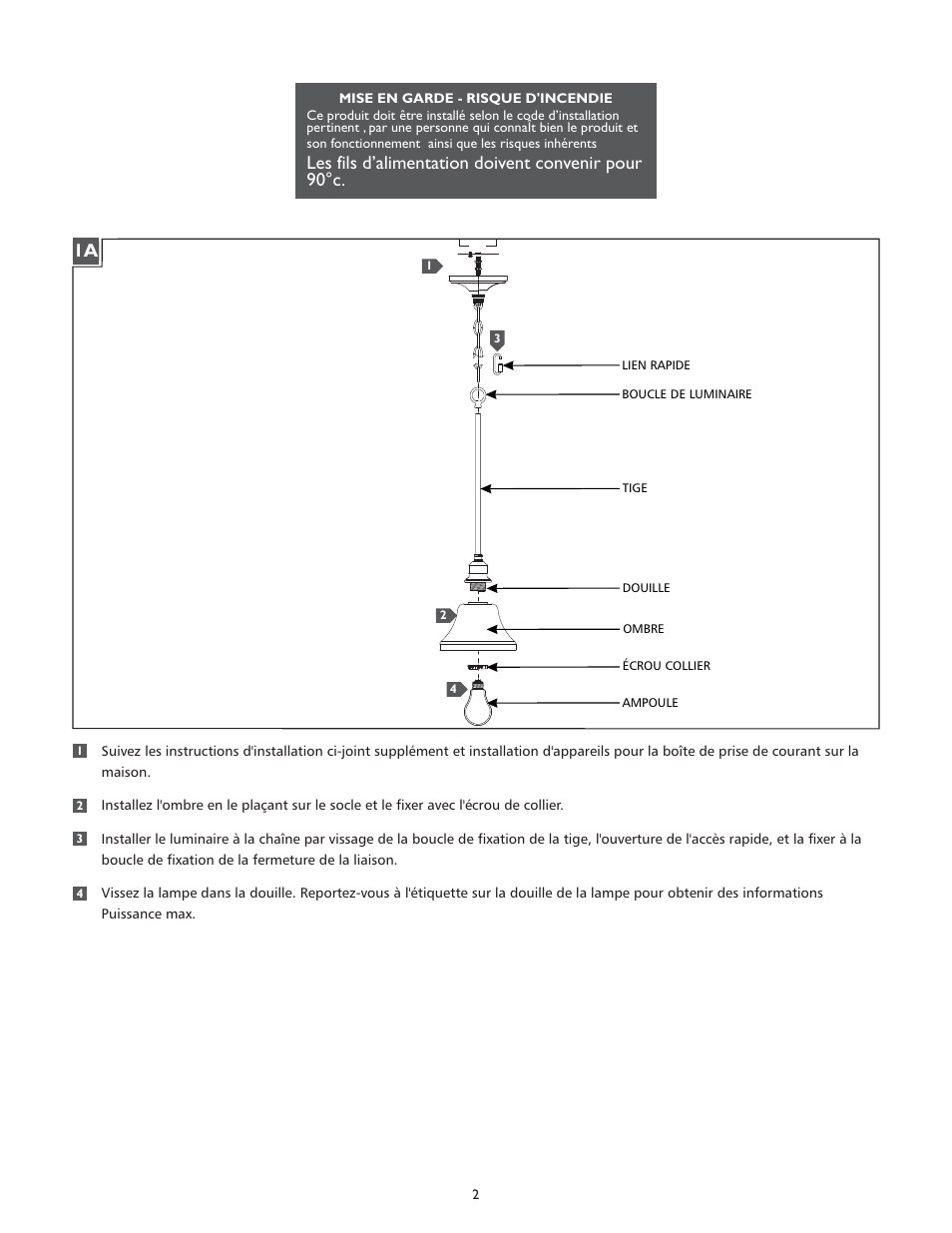 Les fils d’alimentation doivent convenir pour 90°c | Feiss P1267 User Manual | Page 2 / 4