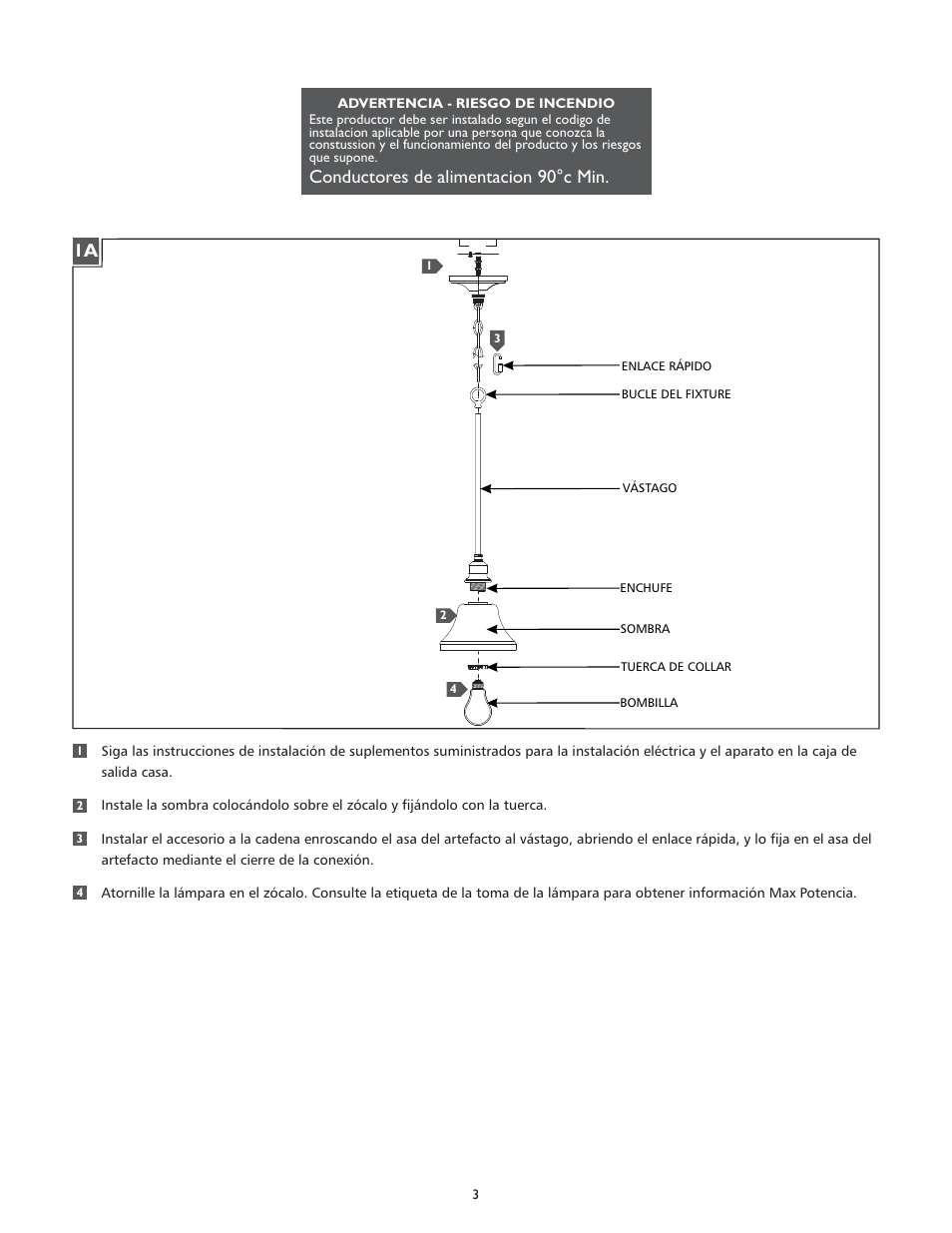 Conductores de alimentacion 90°c min | Feiss P1267 User Manual | Page 3 / 4