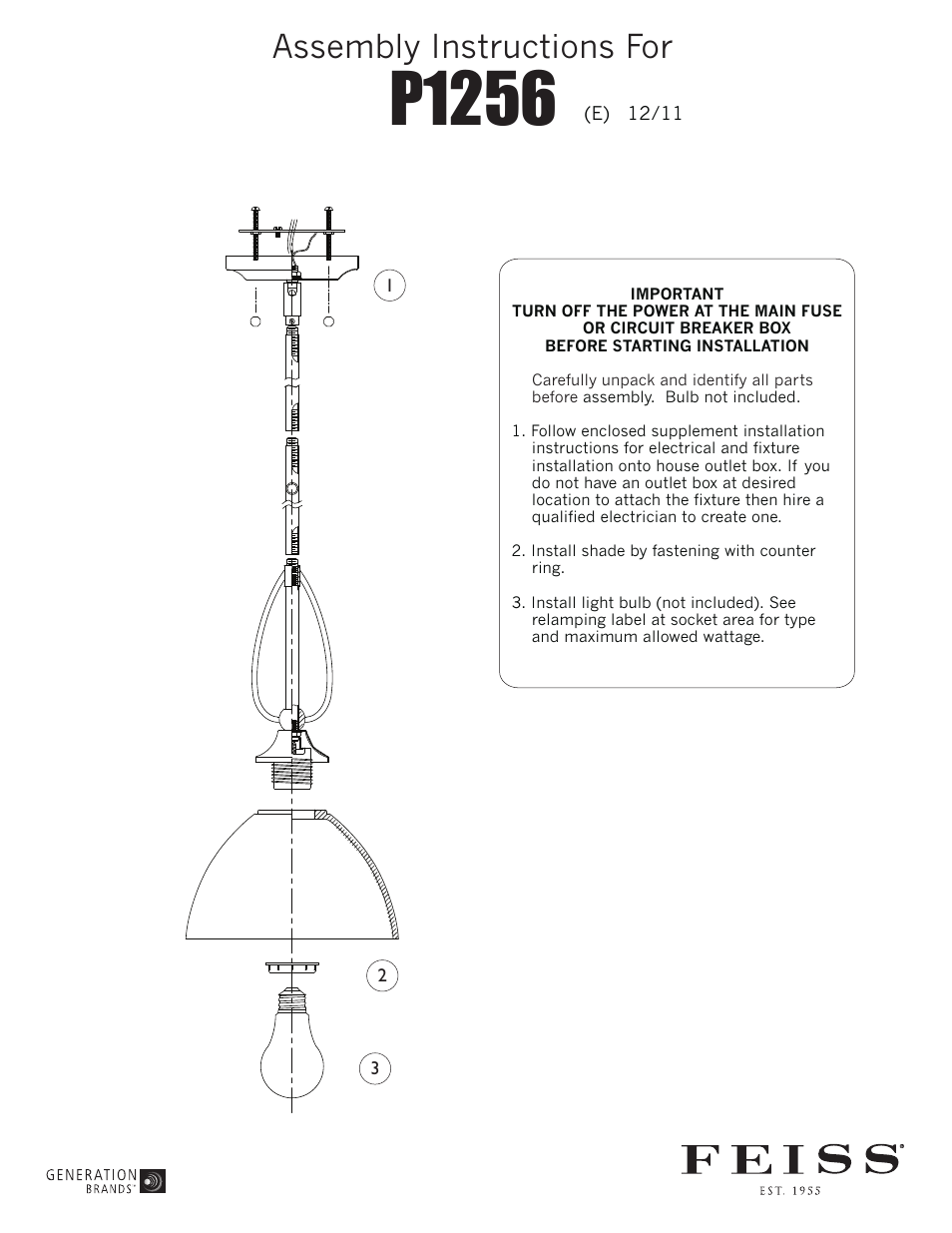 Feiss P1256 User Manual | 1 page