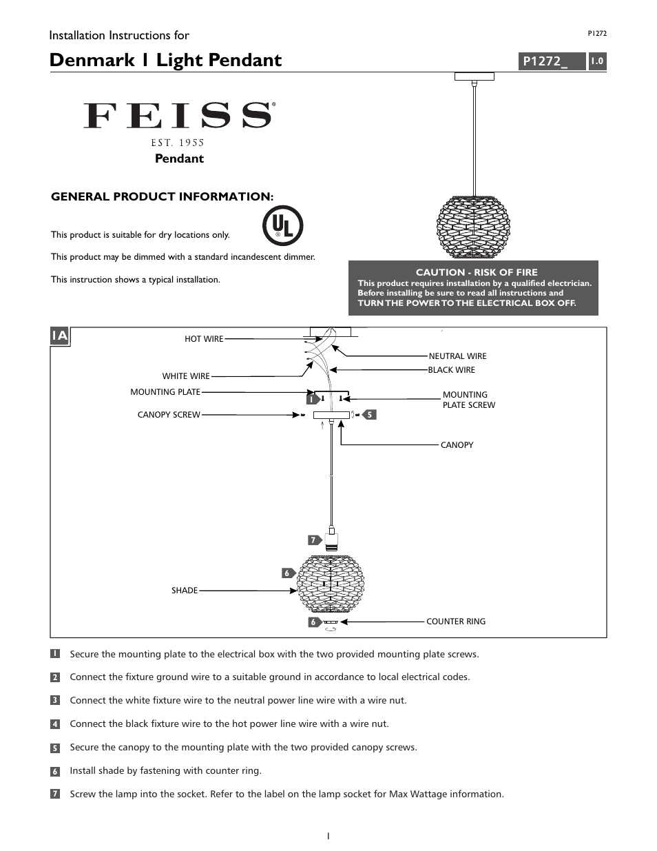 Feiss P1272 User Manual | 4 pages