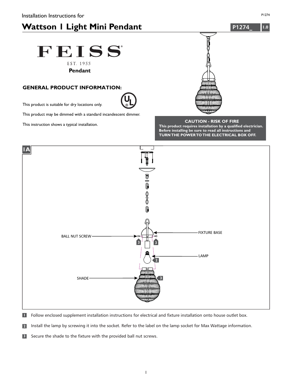 Feiss P1274 User Manual | 4 pages