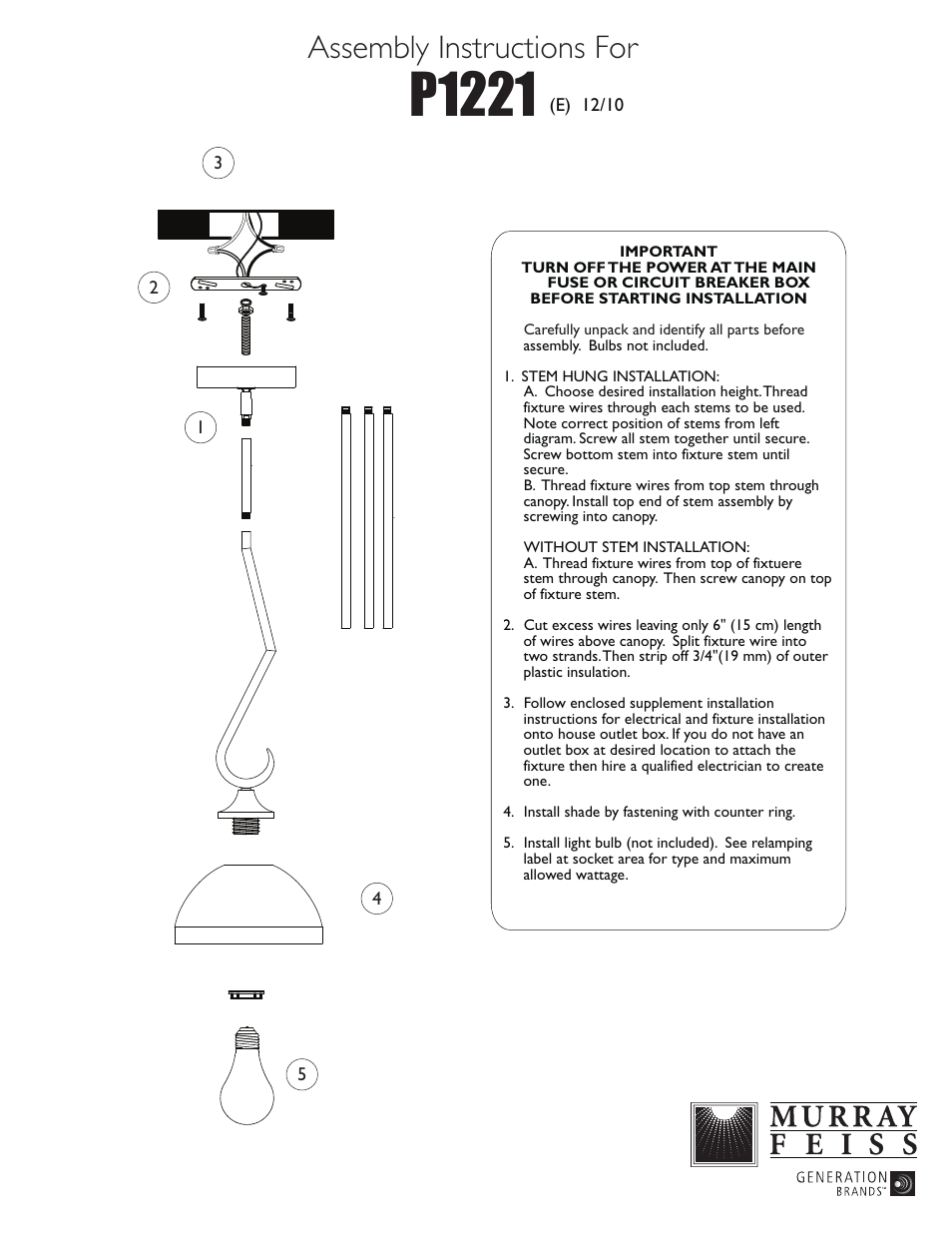 Feiss P1221 User Manual | 1 page
