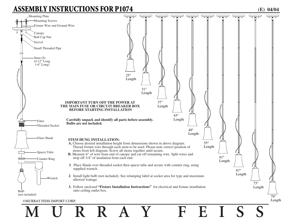 Feiss P1074 User Manual | 1 page