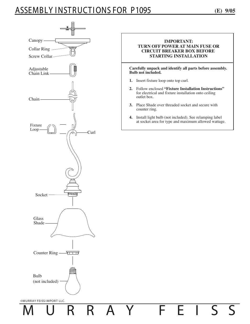 Feiss P1095 User Manual | 1 page