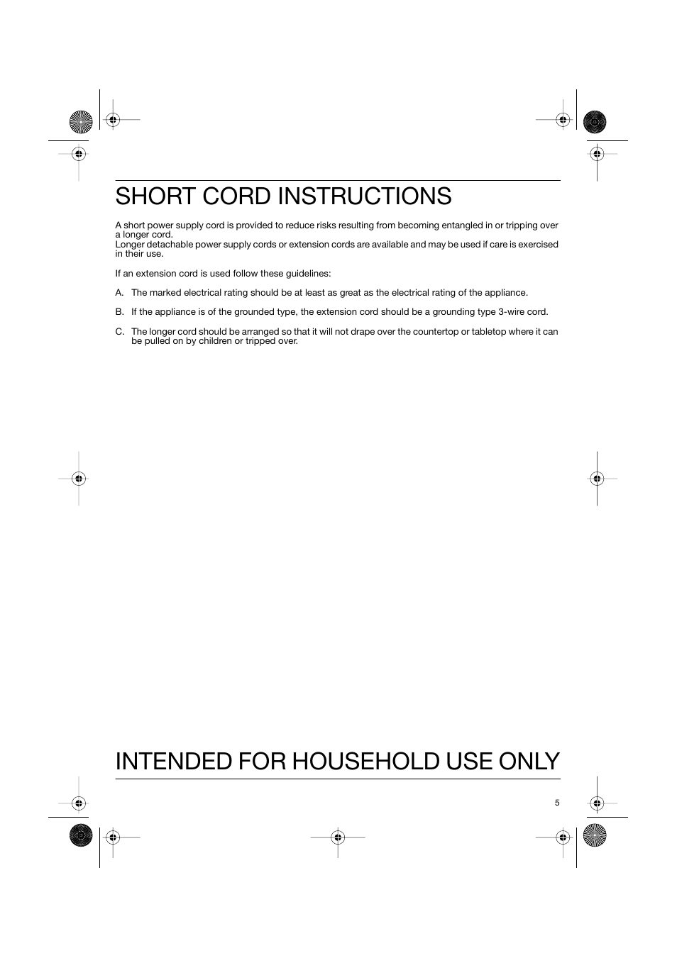 Short cord instructions, Intended for household use only | Braun Sommelier WK 600 User Manual | Page 5 / 14