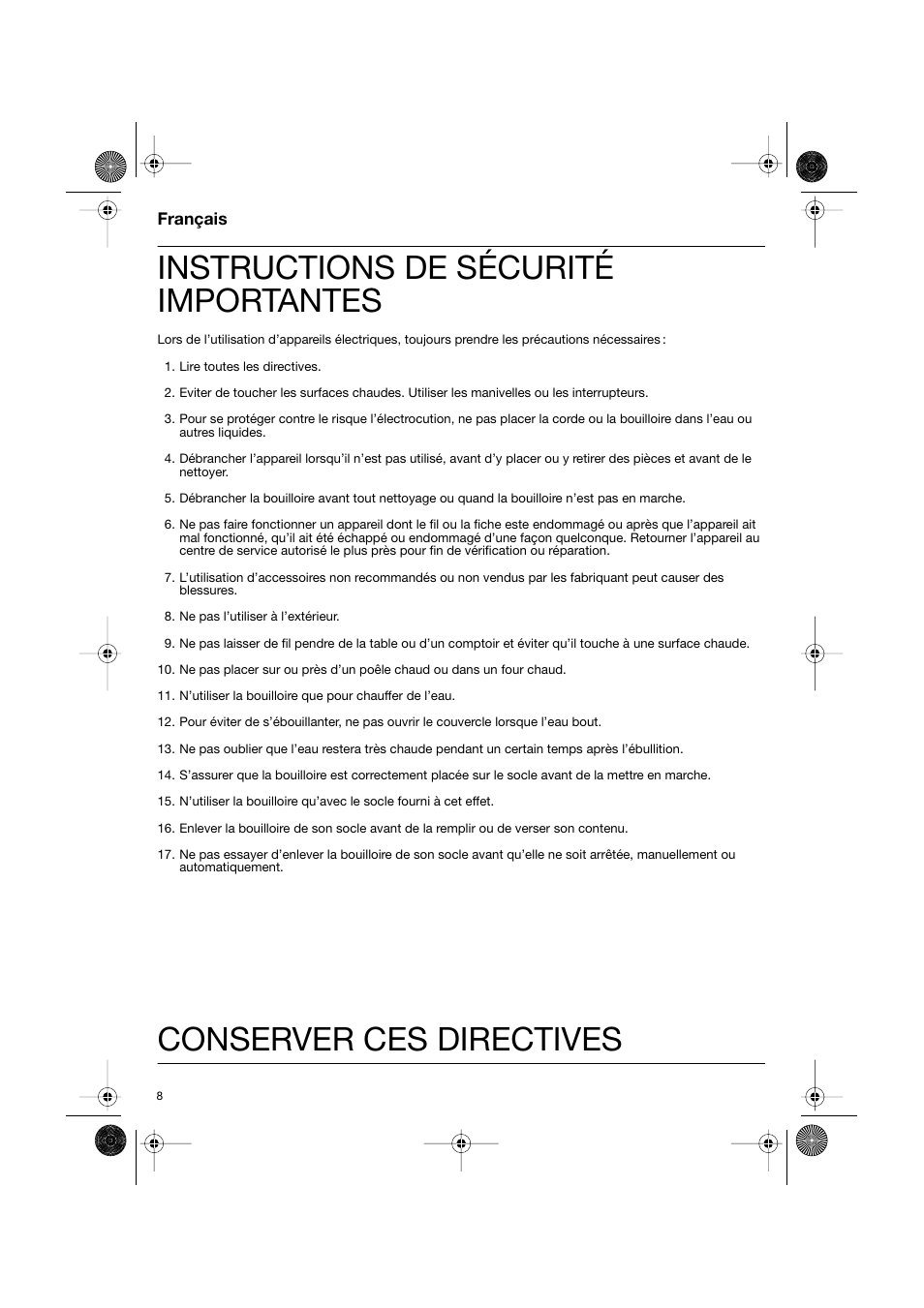 Français, Instructions de sécurité importantes, Conserver ces directives | Braun Sommelier WK 600 User Manual | Page 8 / 14