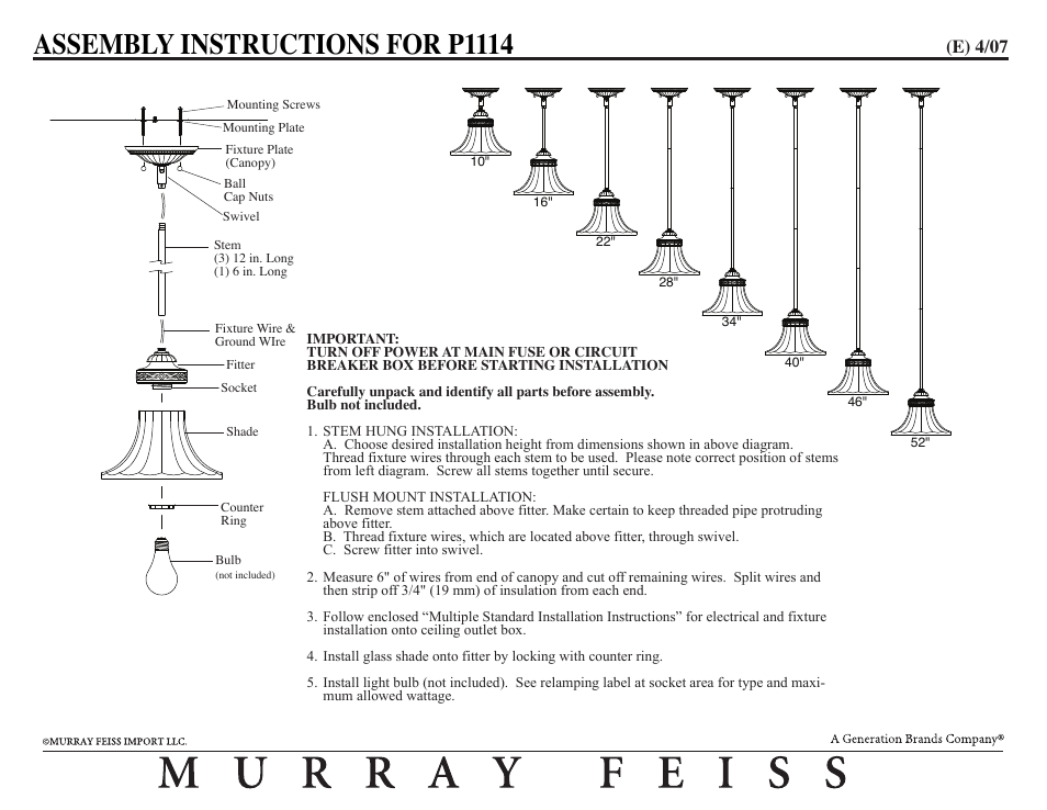 Feiss P1114 User Manual | 1 page