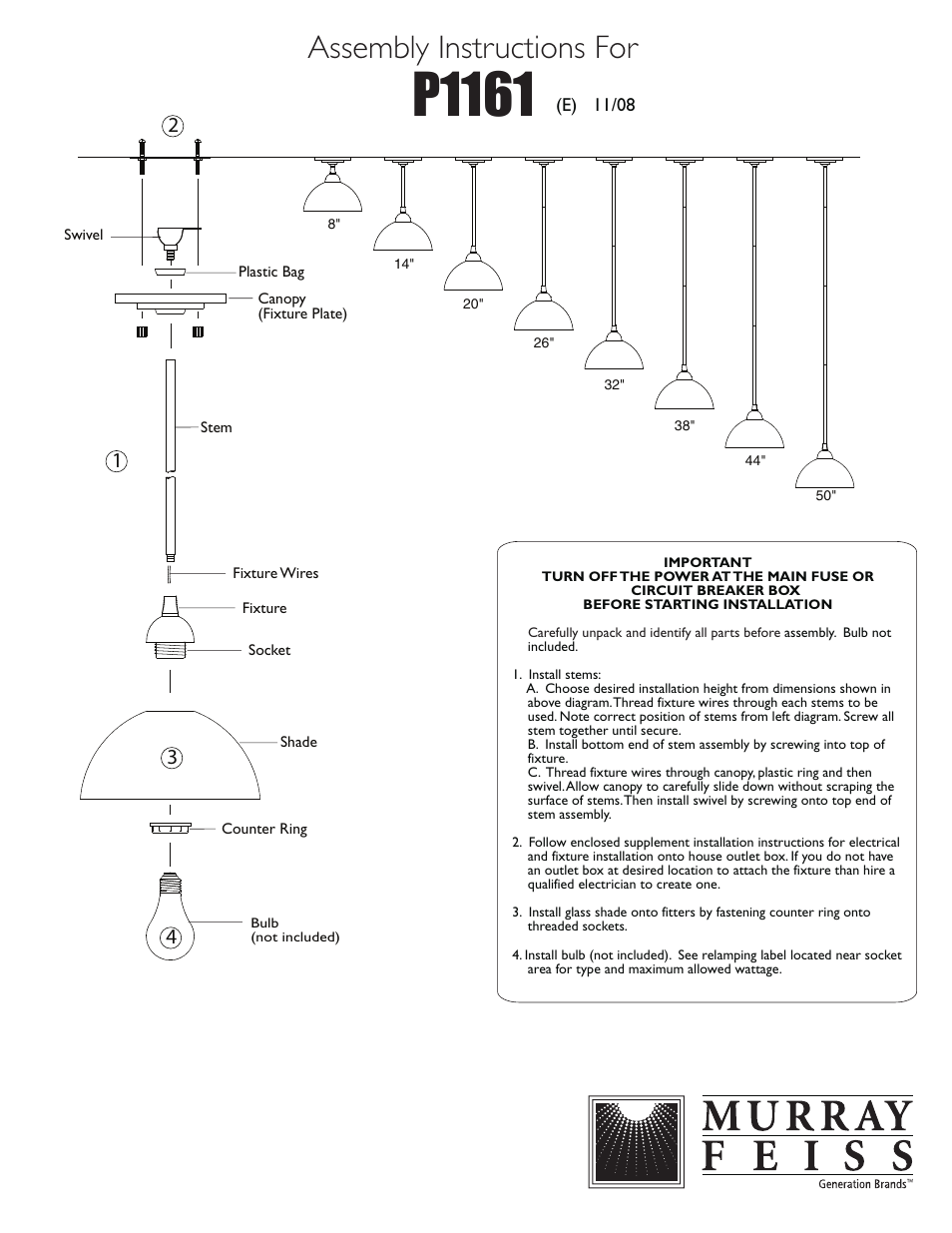 Feiss P1161 User Manual | 1 page