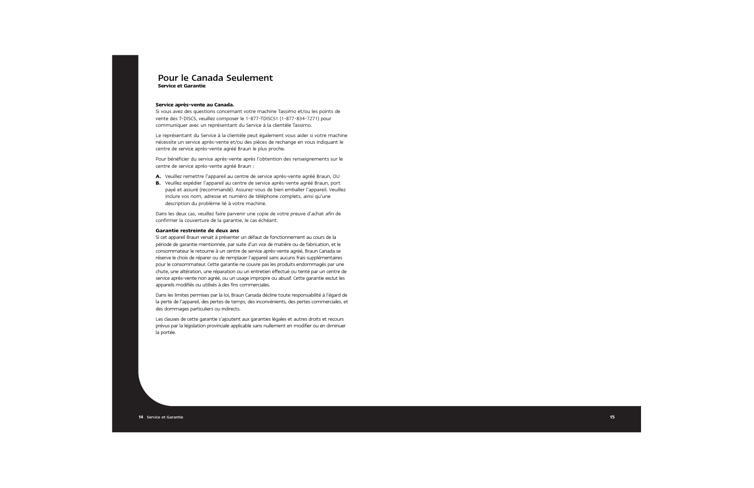 Pour le canada seulement | Braun Hot Beverage Machine User Manual | Page 20 / 31