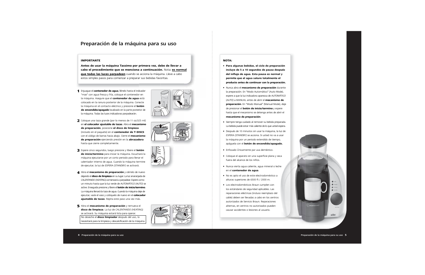 Preparación de la máquina para su uso | Braun Hot Beverage Machine User Manual | Page 25 / 31