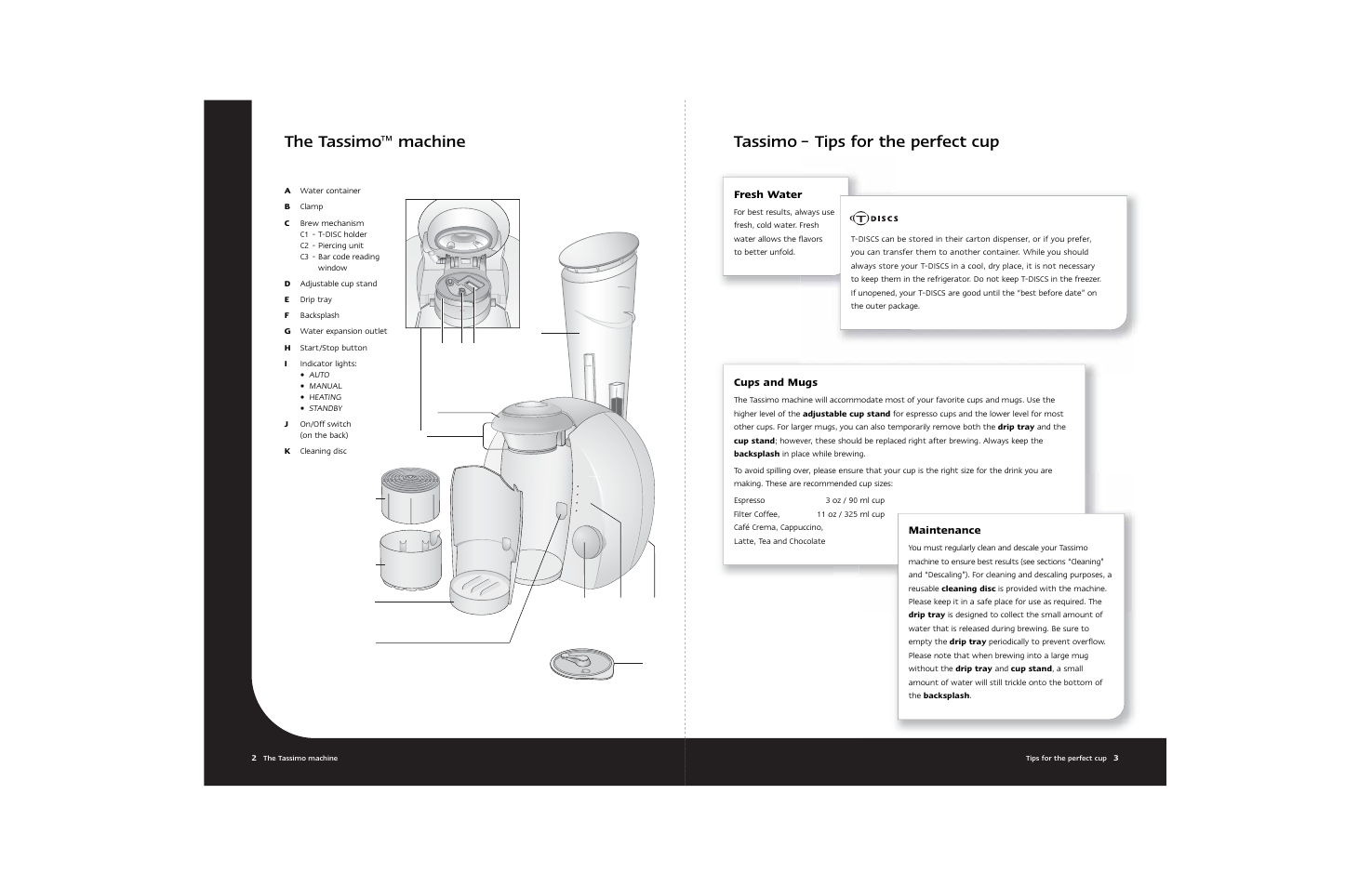 Fresh water, Maintenance, Cups and mugs | Braun Hot Beverage Machine User Manual | Page 4 / 31