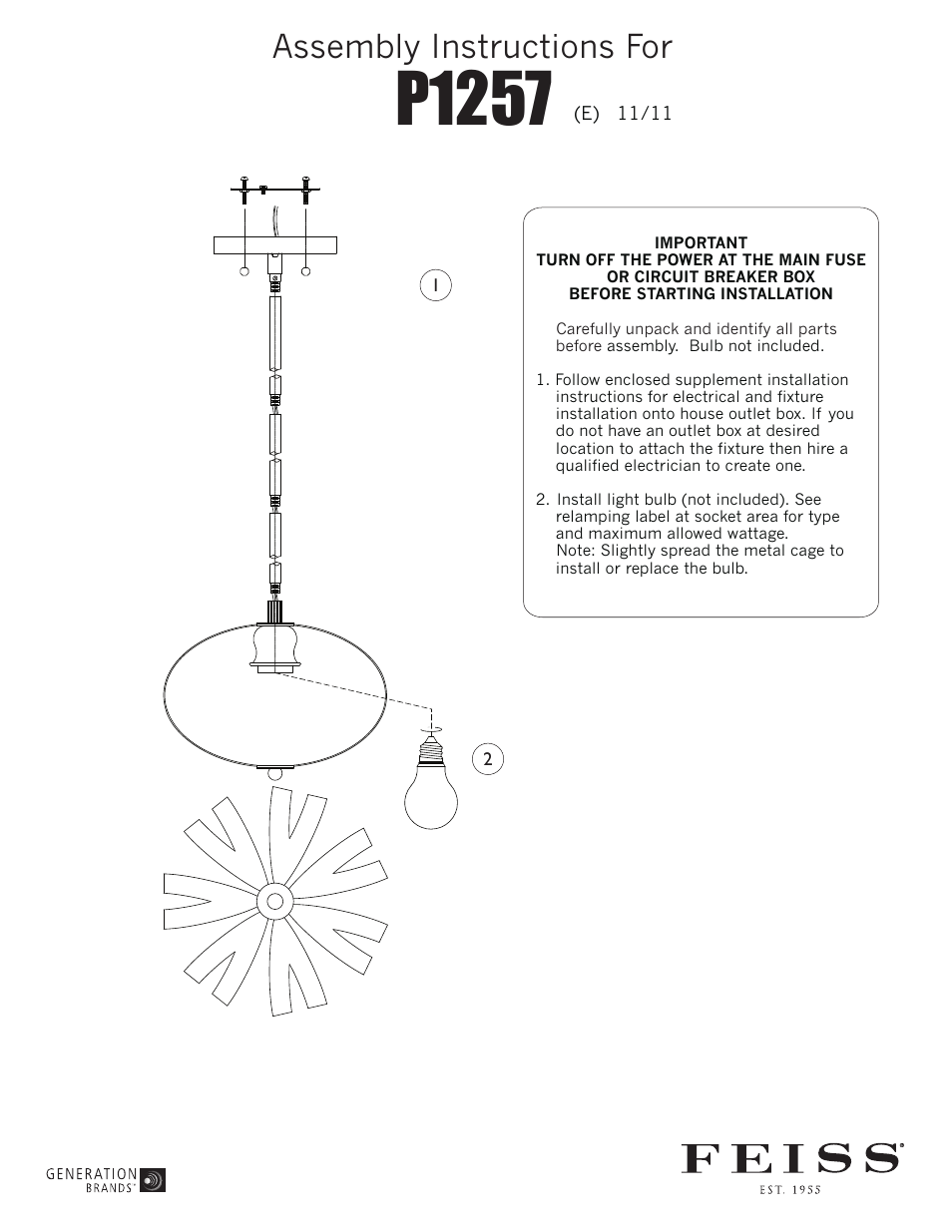 Feiss P1257 User Manual | 1 page