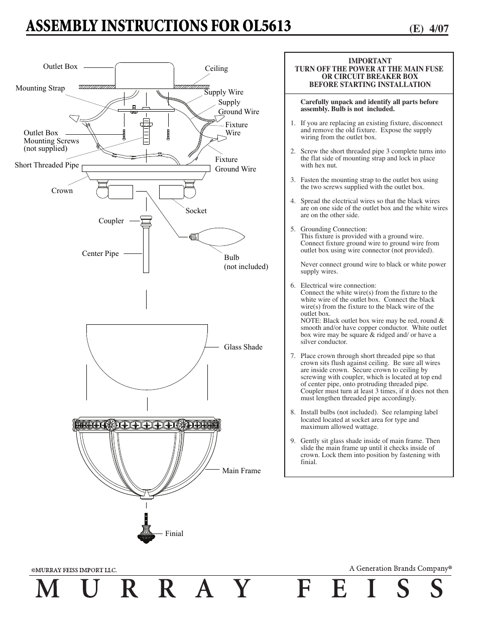 Feiss OL5613 User Manual | 1 page
