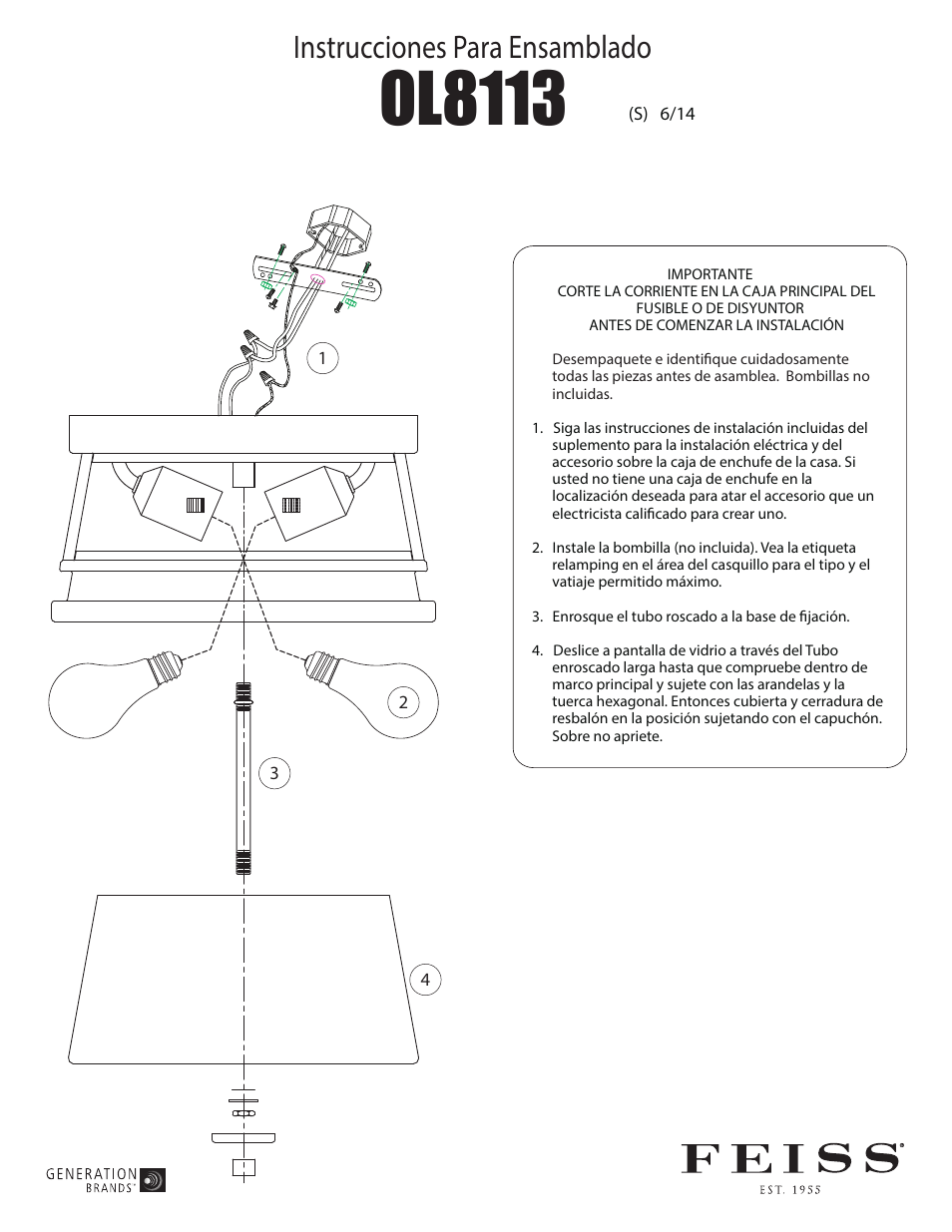 Ol8113, Instrucciones para ensamblado | Feiss OL8113 User Manual | Page 3 / 3