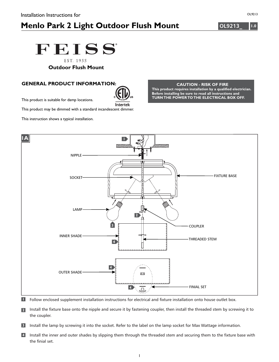 Feiss OL9213 User Manual | 4 pages