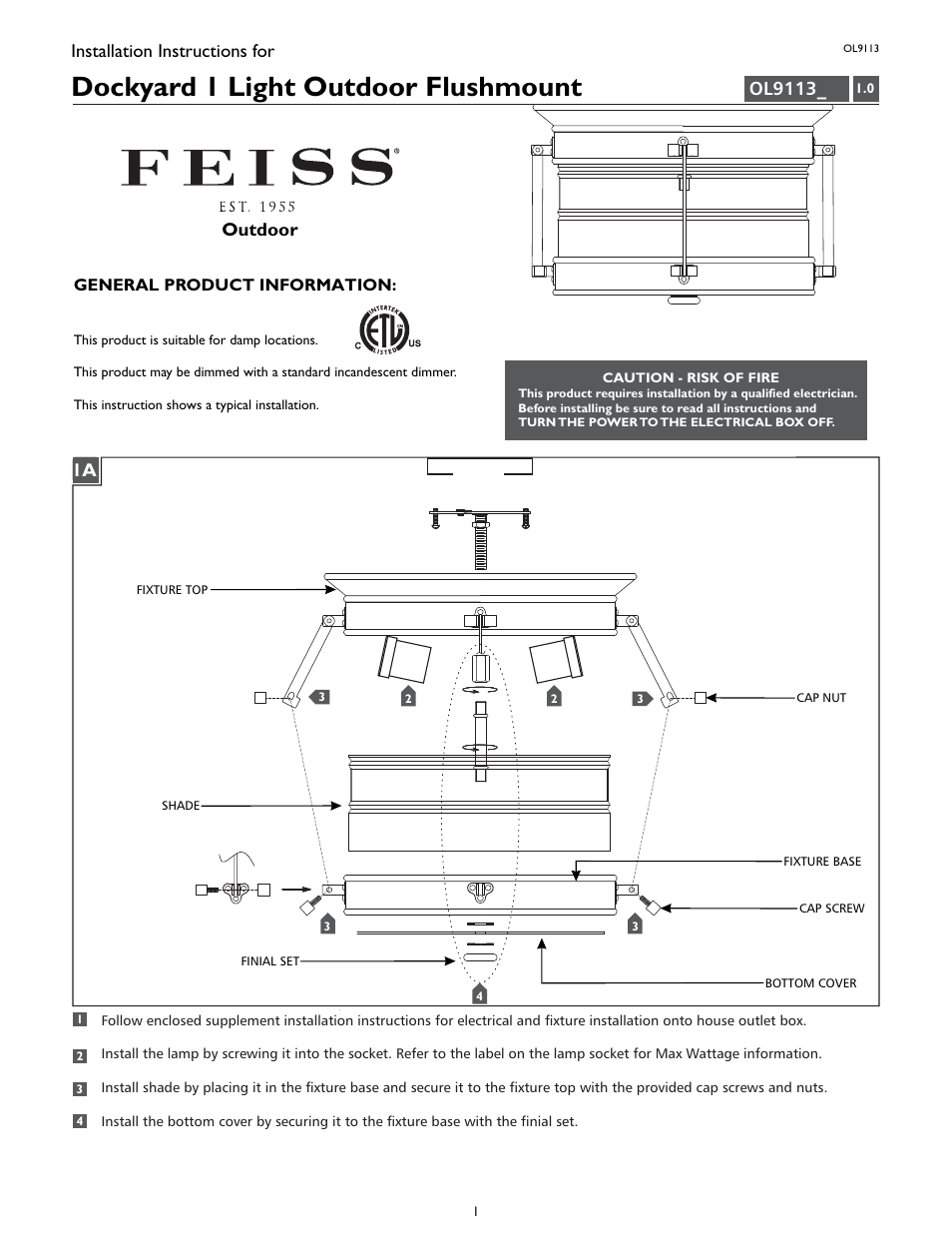 Feiss OL9113 User Manual | 4 pages